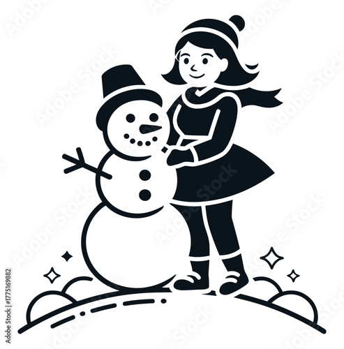Girl building a snowman during the winter season