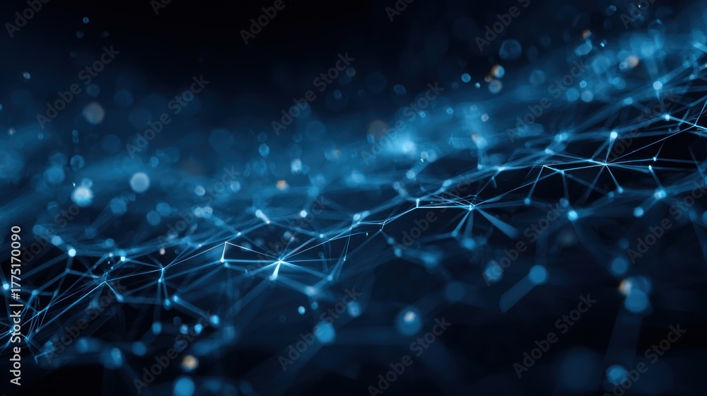 Fototapeta premium A striking blue abstract image depicting interconnected lines and glowing nodes, representing technology and digital networks.