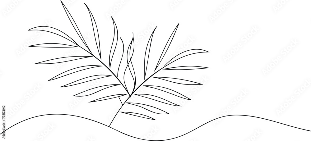 Obraz premium Black and white line art of a palm frond on a wavy ground