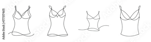 Line art camisole designs featuring delicate straps and lace accents for fashionable apparel creation