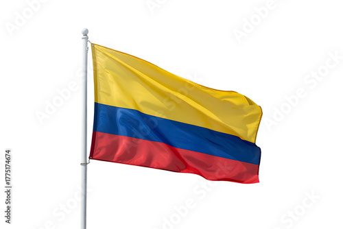 Vibrant Colombian flag waving proudly on a flagpole, symbolizing national pride and international representation