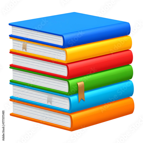 Stack of colorful books with bookmarks, against a black background, ready to read