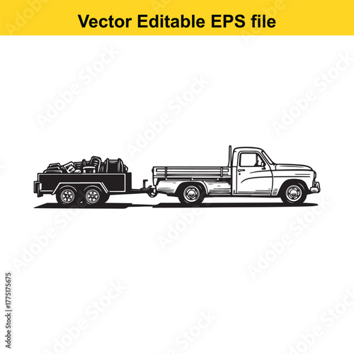 Pickup truck towing a trailer with equipment