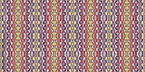 Vibrant Vertical Woven Stripe Seamless Pattern. Ethnic Inspired Embroidered Ribbon Repeat Background. Mosaic Effect Wavy Vertical Stripes Seamless Tile
