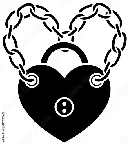 heart illustration chain silhouette sticker logo fashion icon 90s outline art tattoo 2000s y2k trendy goth flame black set shape kids vector graphic background