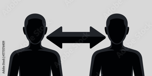 Two silhouetted figures facing each other with double arrow between them