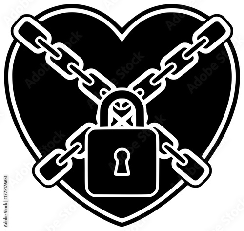 heart illustration chain silhouette sticker logo fashion icon 90s outline art tattoo 2000s y2k trendy goth flame black set shape kids vector graphic background