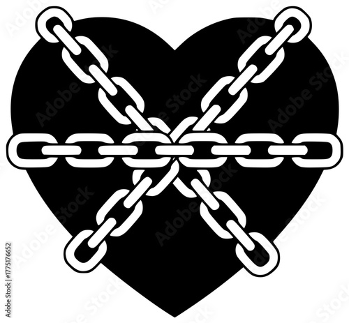 heart illustration chain silhouette sticker logo fashion icon 90s outline art tattoo 2000s y2k trendy goth flame black set shape kids vector graphic background