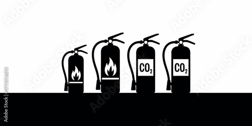 Four fire extinguishers labeled co2 and flames on a white background