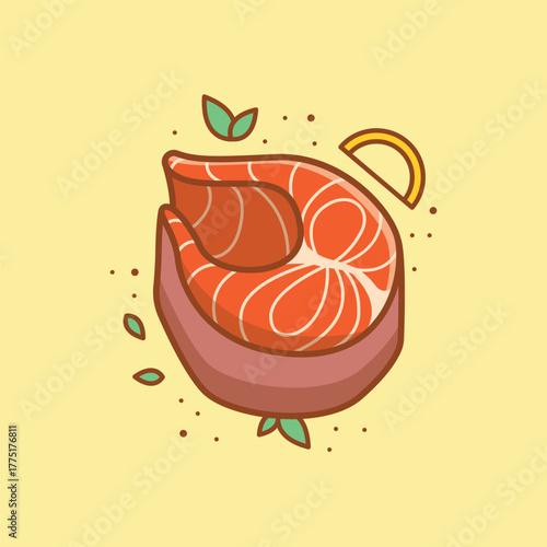 Cute Cartoon Salmon Fish Fillet Illustration
