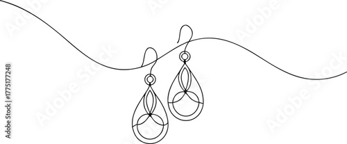 Black line art of two teardrop earrings hanging jewelry