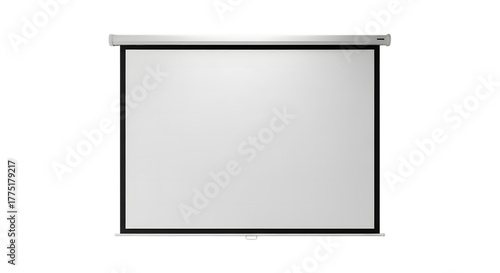 White projector screen pulled down and ready for presentation isolated on transparent background