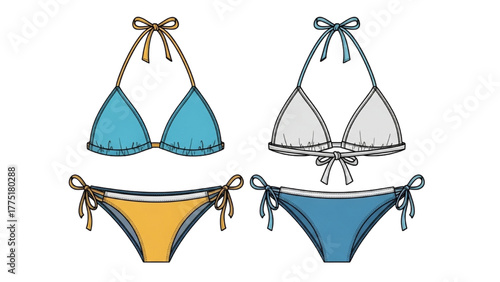 Trendy Bikini Set Illustration in Colorful and Monochromatic Styles