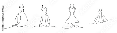 Elegant midi dress sketches showcasing diverse styles and silhouettes for fashion design inspiration