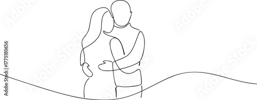 Couple embracing in continuous line art style embrace