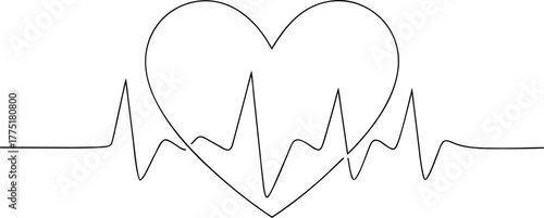 Heartbeat line art with electrocardiogram wave vector