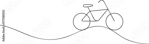Minimalist black line drawing of a bicycle on a wavy line
