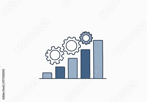 Bar Chart with Gears Illustrating Business Growth and Process