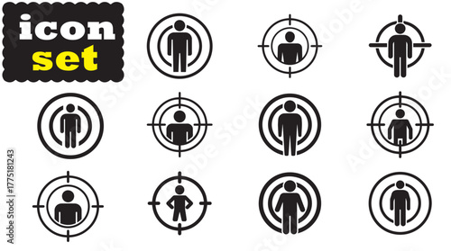 A person inside a target Icon, A person inside a target Black Vector Set