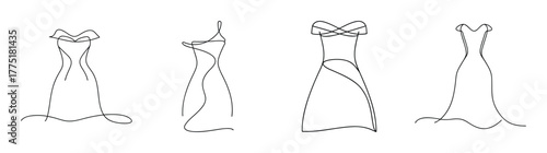 Elegant off-shoulder dress design sketches showcasing silhouette and detail from multiple angles