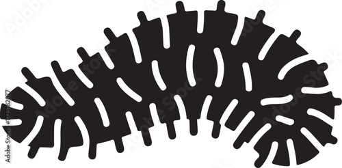 Black caterpillar vector silhouette icon with segmented body for nature or insect related designs