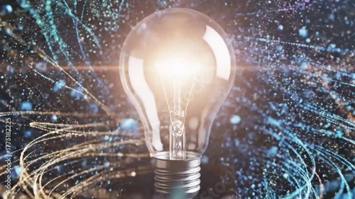 Innovation Concept: Glowing Light Bulb Transforming Ideas and Data into Solutions