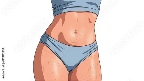Close-up illustration of a fit abdomen and thighs in light blue underwear