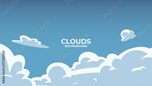 Blue sky and clouds vector illustration in anime style, showing horizon and sunlight glow. Ideal for peaceful nature landscape or wallpaper design.