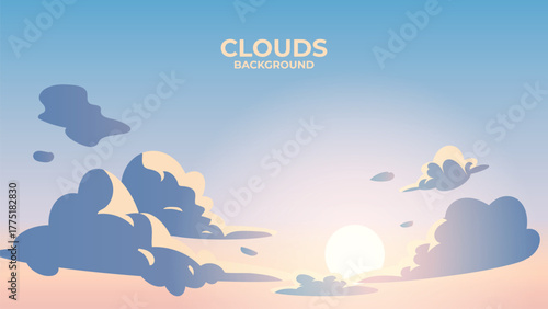 Beautiful anime sky with sunlight breaking through clouds at sunset. Warm color palette background perfect for summer, hope, or inspirational scenes.