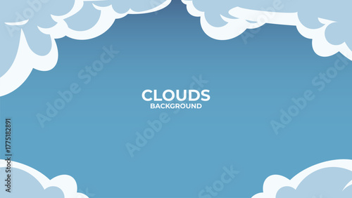 Blue sky and clouds vector illustration in anime style, showing horizon and sunlight glow. Ideal for peaceful nature landscape or wallpaper design.