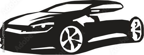 Black and white silhouette vector of a sports car . Sports car on white background.