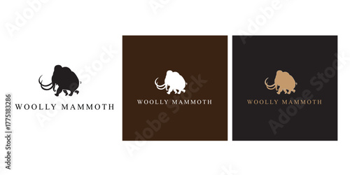A vector illustration of a mammoth. This illustration can be applied as a logo silhouette over a background of various colors.