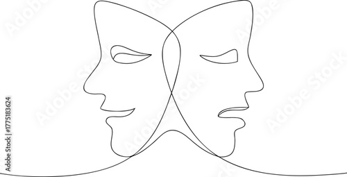 Two faces in profile one happy one sad mask