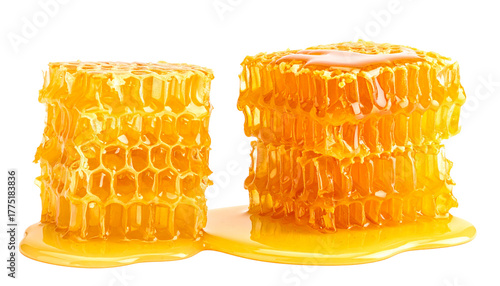  Honeycomb chunks of beeswax in two natural arrangements isolated on transparent background
