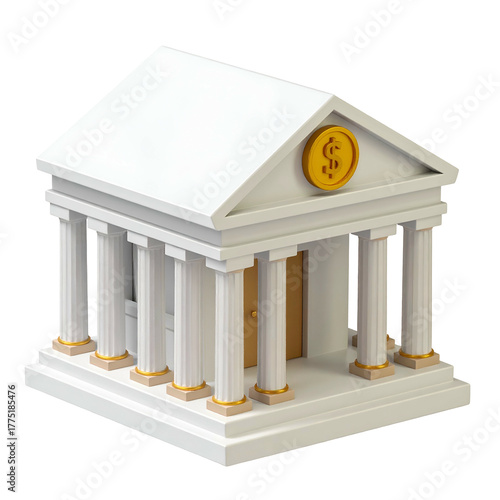 Wallpaper Mural Isometric rendered building with columns, pediment, and golden dollar sign Torontodigital.ca