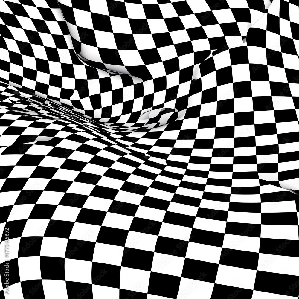 Fototapeta premium Dynamic Wavy Black and White Checkerboard Surface