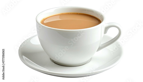 Wallpaper Mural Creamy, light-brown beverage in a white cup and saucer, isolated on black. Elegant, classic. Hot drink Torontodigital.ca