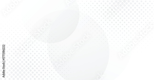 Clean white background displays translucent circles and a subtle halftone pattern, creating a modern and minimalist aesthetic with smooth gradients and a sense of depth