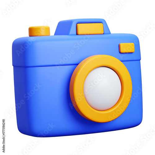 Wallpaper Mural 3D rendered, blue and orange camera icon against black, simplified design Torontodigital.ca