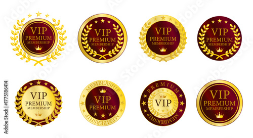 ボルドーと金色を基調としたVIPメンバーバッジコレクション｜落ち着いた高級ラベルデザイン（ベクター）