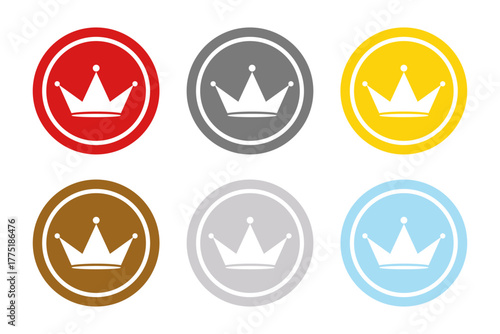王冠モチーフのクラウンアイコンセット｜4色のシンプルなベクターラベルデザインコレクション