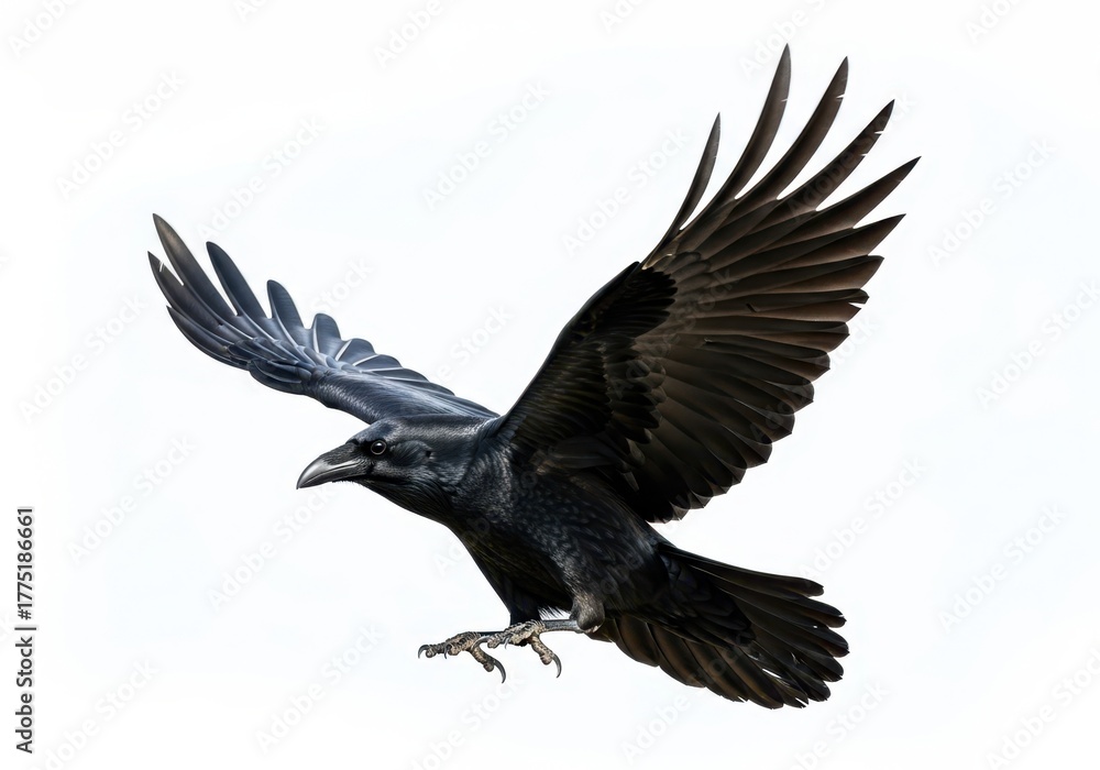 Fototapeta premium A dark crow flying majestically on