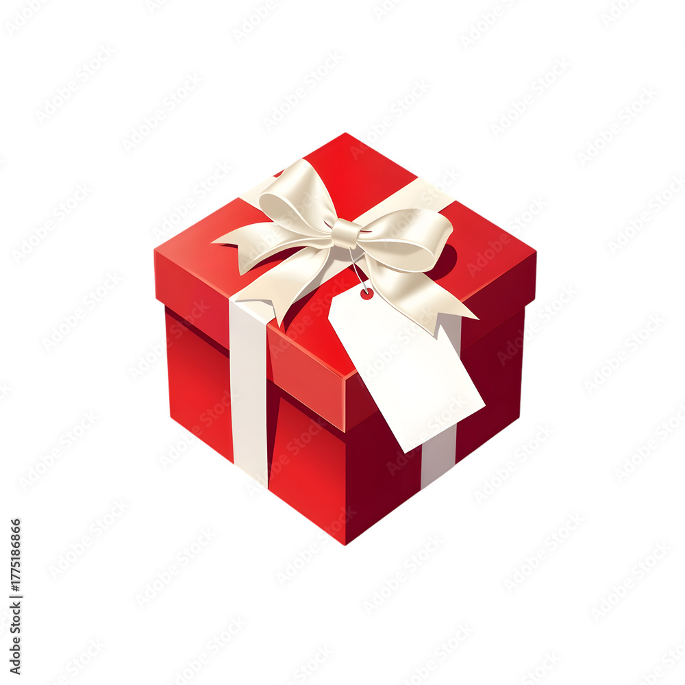 Fototapeta premium Red gift box with white tag on transparent background