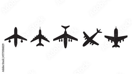 Set of airplane silhouette icons simple flat vector design element for web and mobile apps isolated on white background