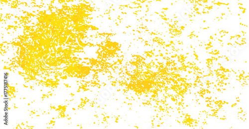 A vibrant, abstract splash pattern dominates the scene with scattered yellow blots against a bright white backdrop, creating an energetic and textured visual effect