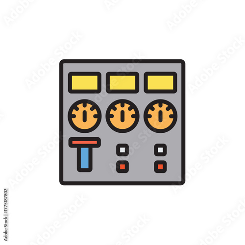 Digital Control Panel with Gauges and Indicators for Monitoring and Management Processes Icon Illustration
