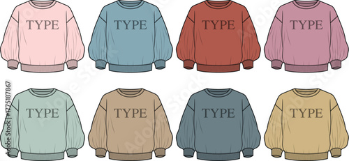 Collection of trendy, colorful sweatshirts, offering various style options for any wardrobe, fashion focused