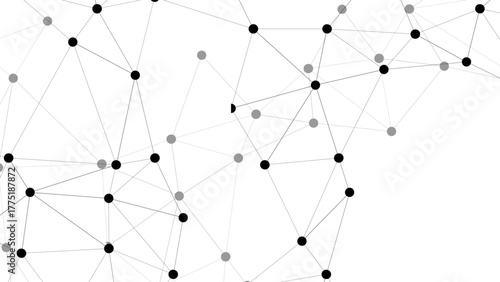 Abstract minimalist network of interconnected black and gray dots connected by thin gray lines. Digital web or neural network, emphasizing structure, technology, and modern connectivity.