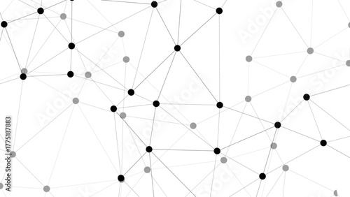Abstract minimalist network of interconnected black and gray dots connected by thin gray lines. Digital web or neural network, emphasizing structure, technology, and modern connectivity.