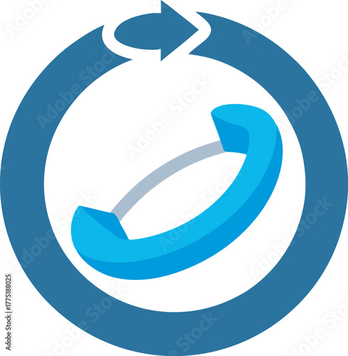 Blue phone handset icon with circular arrow motion graphic augmented and virtual reality vector